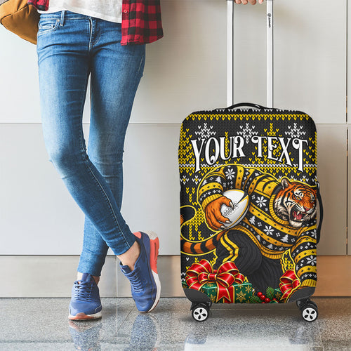 Personalized Richmond Tigers Football Christmas Luggage Cover Australian Football Mascot - Ugly Xmas Pattern Festive