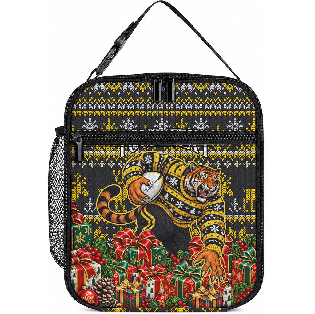 Personalized Richmond Tigers Football Christmas Lunch Bag Australian Football Mascot - Ugly Xmas Pattern Festive