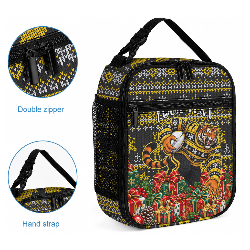Personalized Richmond Tigers Football Christmas Lunch Bag Australian Football Mascot - Ugly Xmas Pattern Festive