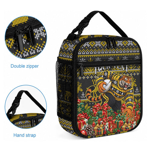 Personalized Richmond Tigers Football Christmas Lunch Bag Australian Football Mascot - Ugly Xmas Pattern Festive