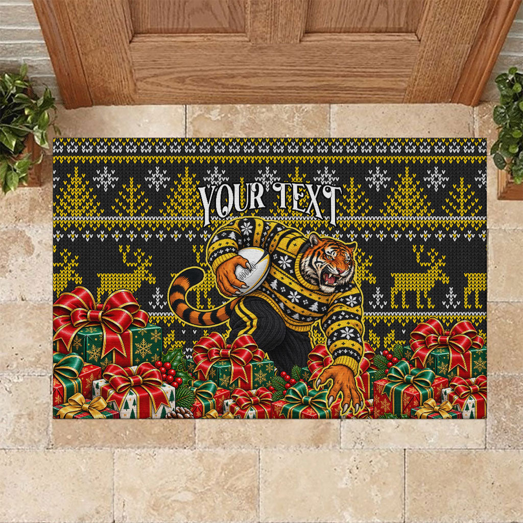 Personalized Richmond Tigers Football Christmas Rubber Doormat Australian Football Mascot - Ugly Xmas Pattern Festive