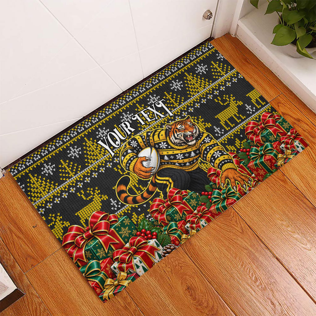 Personalized Richmond Tigers Football Christmas Rubber Doormat Australian Football Mascot - Ugly Xmas Pattern Festive