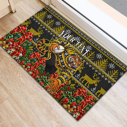 Personalized Richmond Tigers Football Christmas Rubber Doormat Australian Football Mascot - Ugly Xmas Pattern Festive