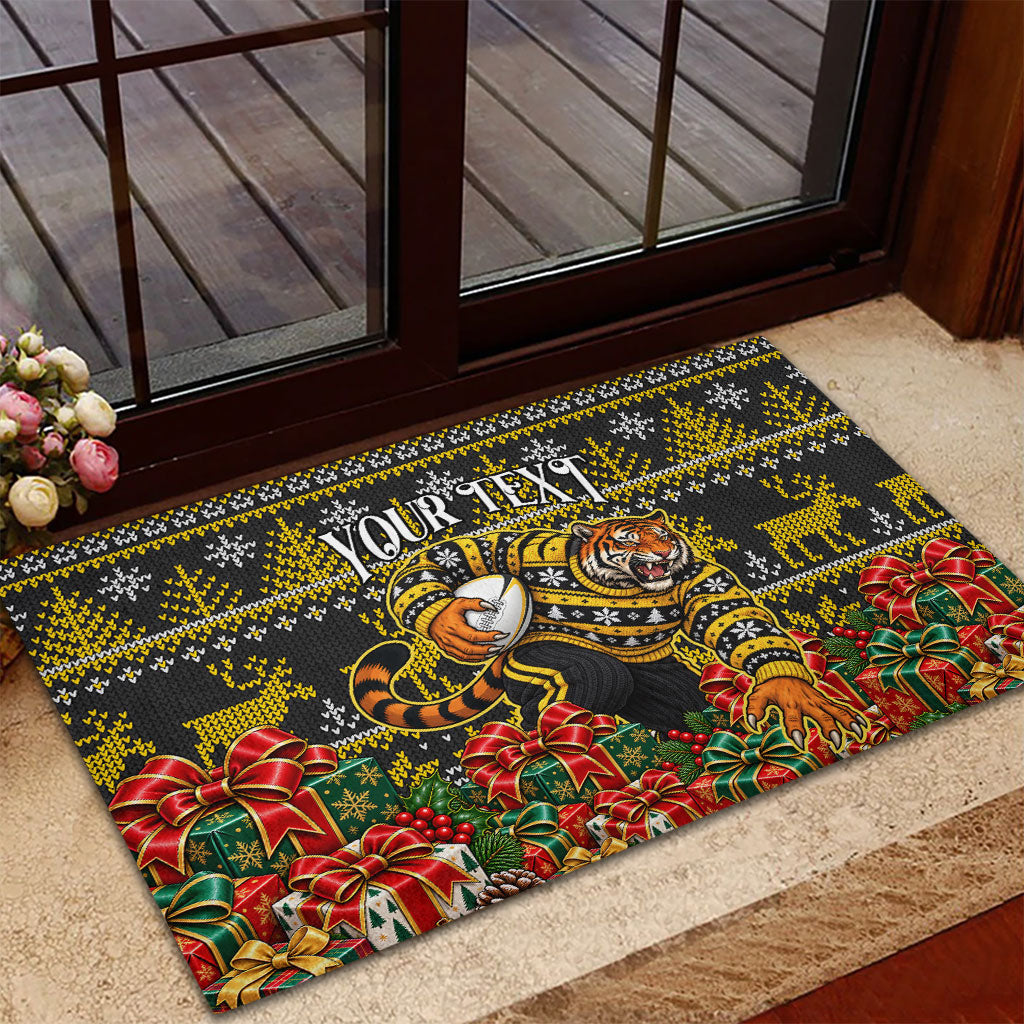 Personalized Richmond Tigers Football Christmas Rubber Doormat Australian Football Mascot - Ugly Xmas Pattern Festive