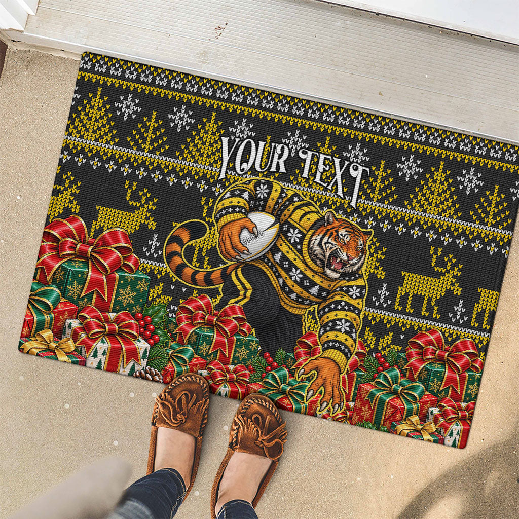 Personalized Richmond Tigers Football Christmas Rubber Doormat Australian Football Mascot - Ugly Xmas Pattern Festive