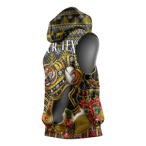 Personalized Richmond Tigers Football Christmas Sleeveless Hoodie Australian Football Mascot - Ugly Xmas Pattern Festive