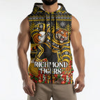 Personalized Richmond Tigers Football Christmas Sleeveless Zip Hoodie Australian Football Mascot - Ugly Xmas Pattern Festive