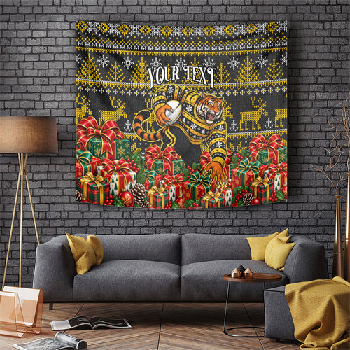 Personalized Richmond Tigers Football Christmas Tapestry Australian Football Mascot - Ugly Xmas Pattern Festive