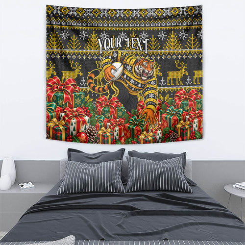 Personalized Richmond Tigers Football Christmas Tapestry Australian Football Mascot - Ugly Xmas Pattern Festive