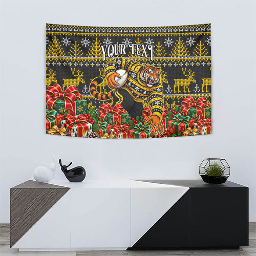 Personalized Richmond Tigers Football Christmas Tapestry Australian Football Mascot - Ugly Xmas Pattern Festive