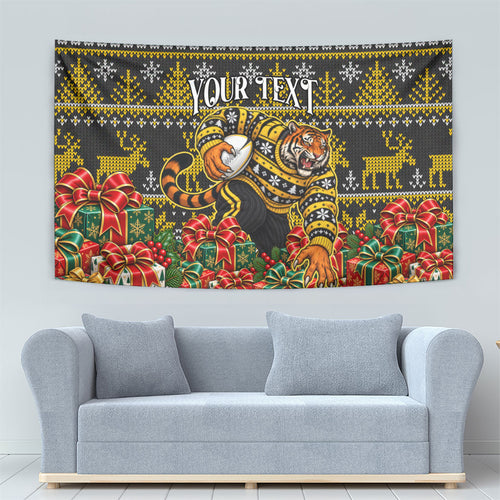 Personalized Richmond Tigers Football Christmas Tapestry Australian Football Mascot - Ugly Xmas Pattern Festive