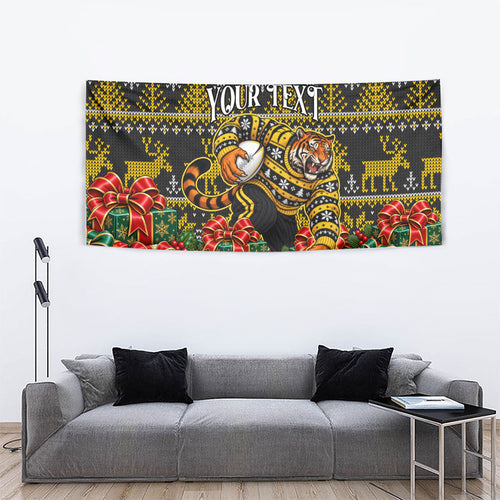 Personalized Richmond Tigers Football Christmas Tapestry Australian Football Mascot - Ugly Xmas Pattern Festive
