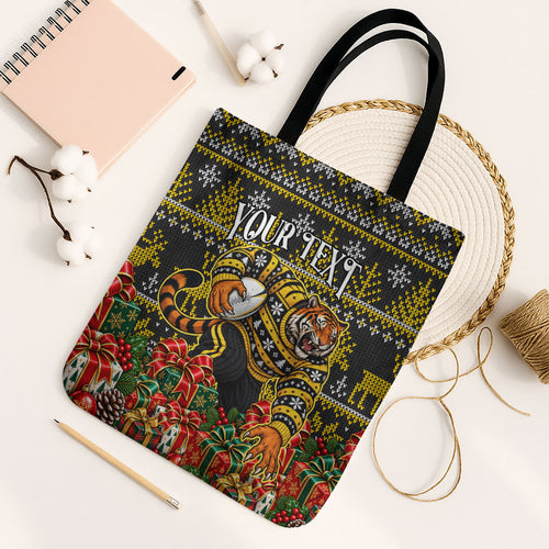 Personalized Richmond Tigers Football Christmas Tote Bag Australian Football Mascot - Ugly Xmas Pattern Festive