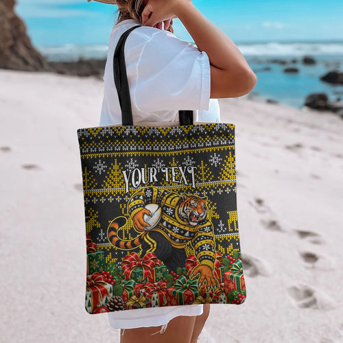 Personalized Richmond Tigers Football Christmas Tote Bag Australian Football Mascot - Ugly Xmas Pattern Festive