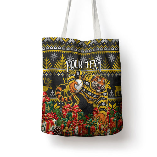 Personalized Richmond Tigers Football Christmas Tote Bag Australian Football Mascot - Ugly Xmas Pattern Festive