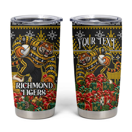 Personalized Richmond Tigers Football Christmas Tumbler Cup Australian Football Mascot - Ugly Xmas Pattern Festive