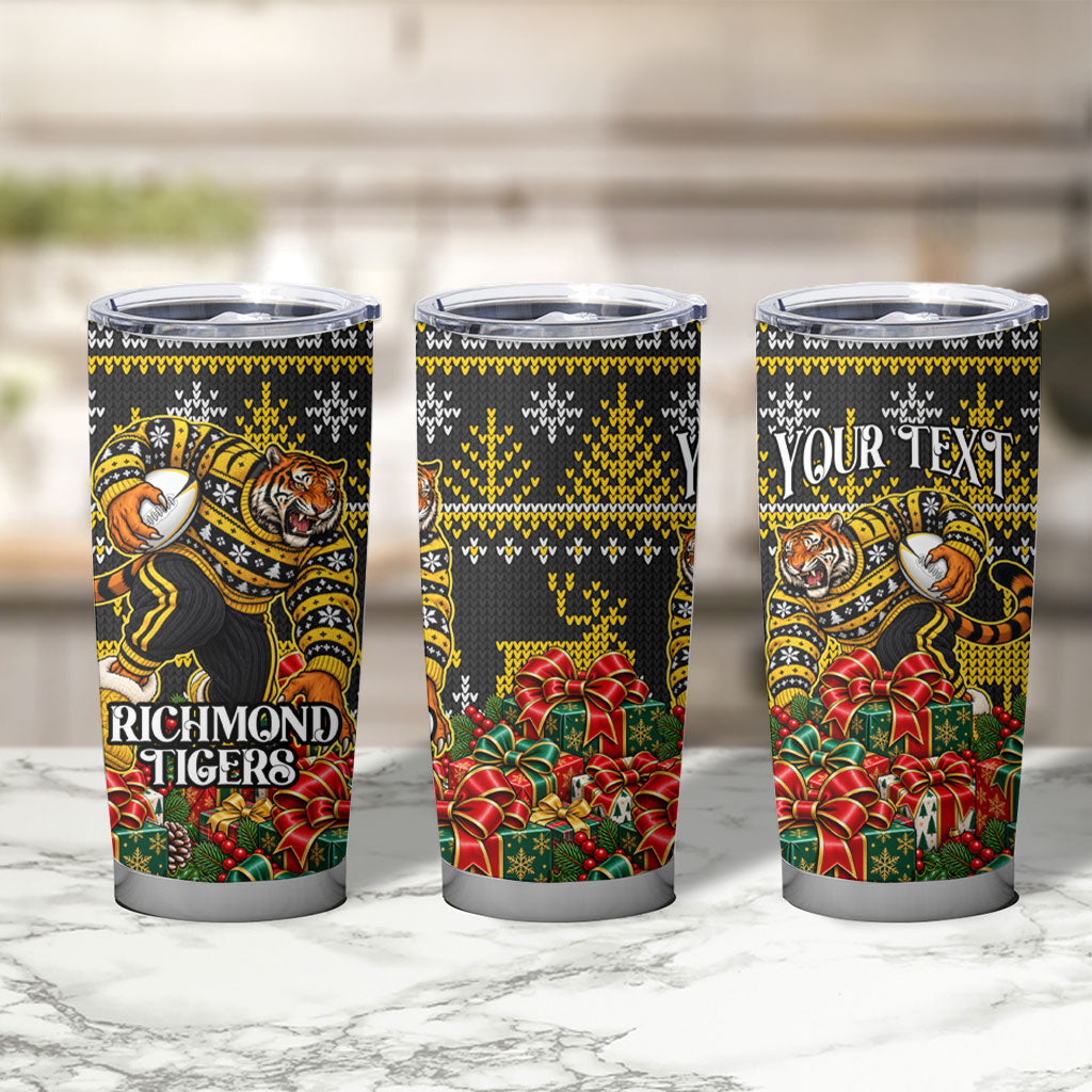 Personalized Richmond Tigers Football Christmas Tumbler Cup Australian Football Mascot - Ugly Xmas Pattern Festive