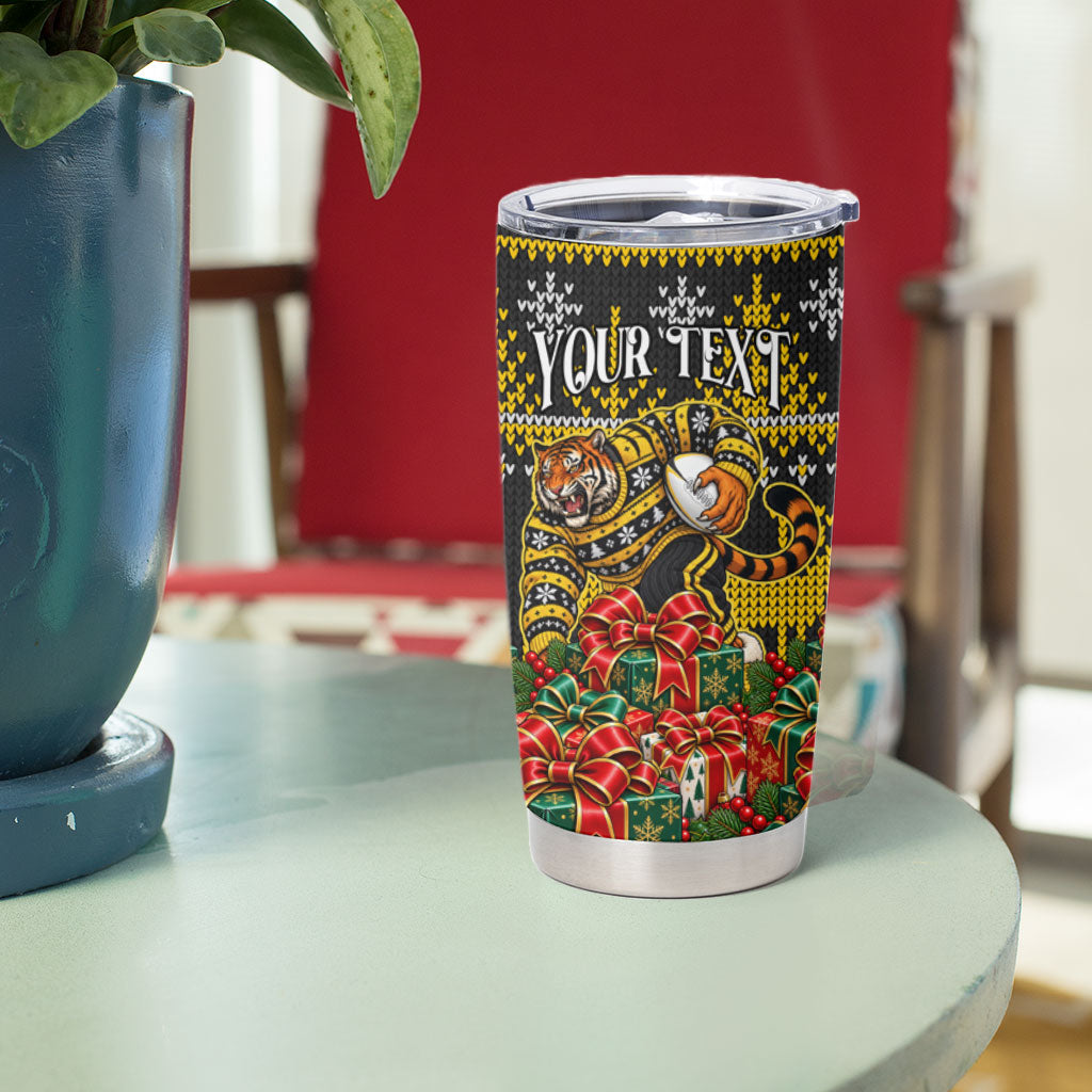 Personalized Richmond Tigers Football Christmas Tumbler Cup Australian Football Mascot - Ugly Xmas Pattern Festive
