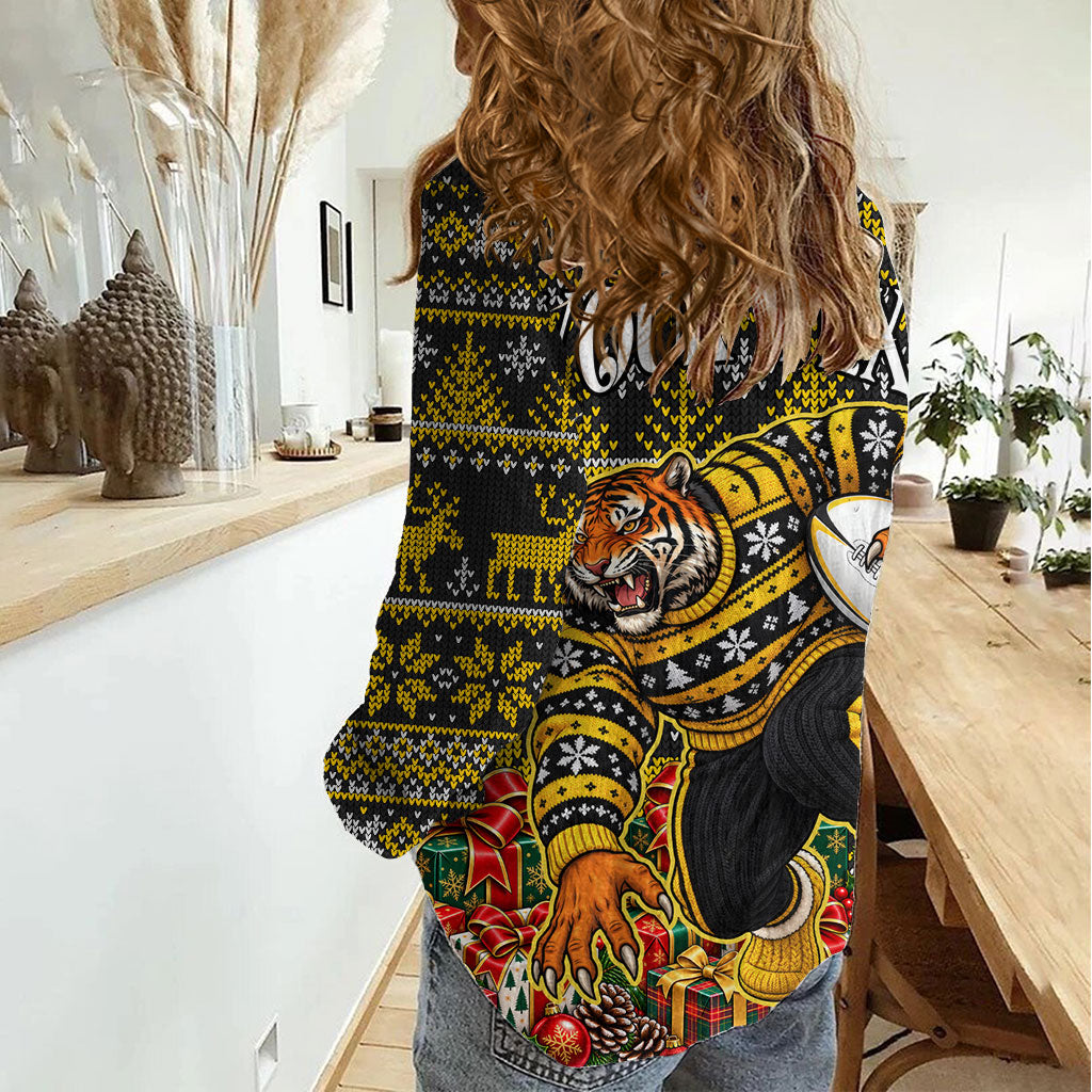 Personalized Richmond Tigers Football Christmas Women Casual Shirt Australian Football Mascot - Ugly Xmas Pattern Festive