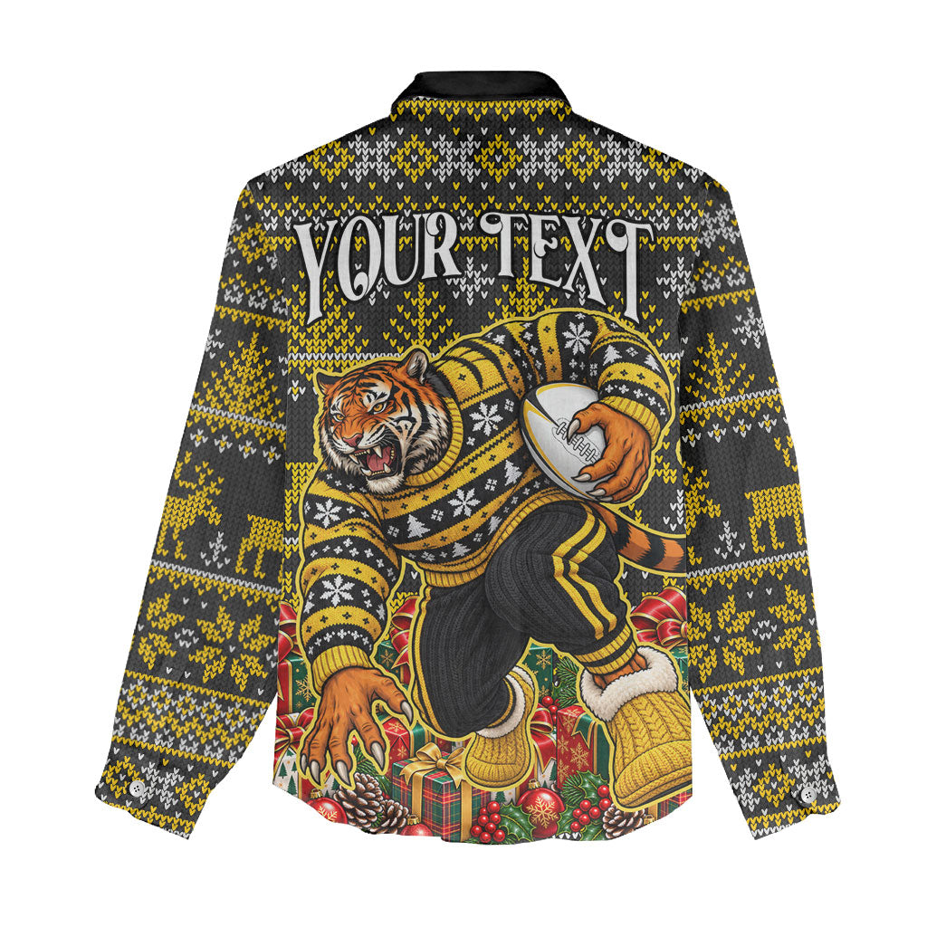 Personalized Richmond Tigers Football Christmas Women Casual Shirt Australian Football Mascot - Ugly Xmas Pattern Festive