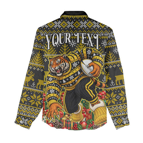 Personalized Richmond Tigers Football Christmas Women Casual Shirt Australian Football Mascot - Ugly Xmas Pattern Festive