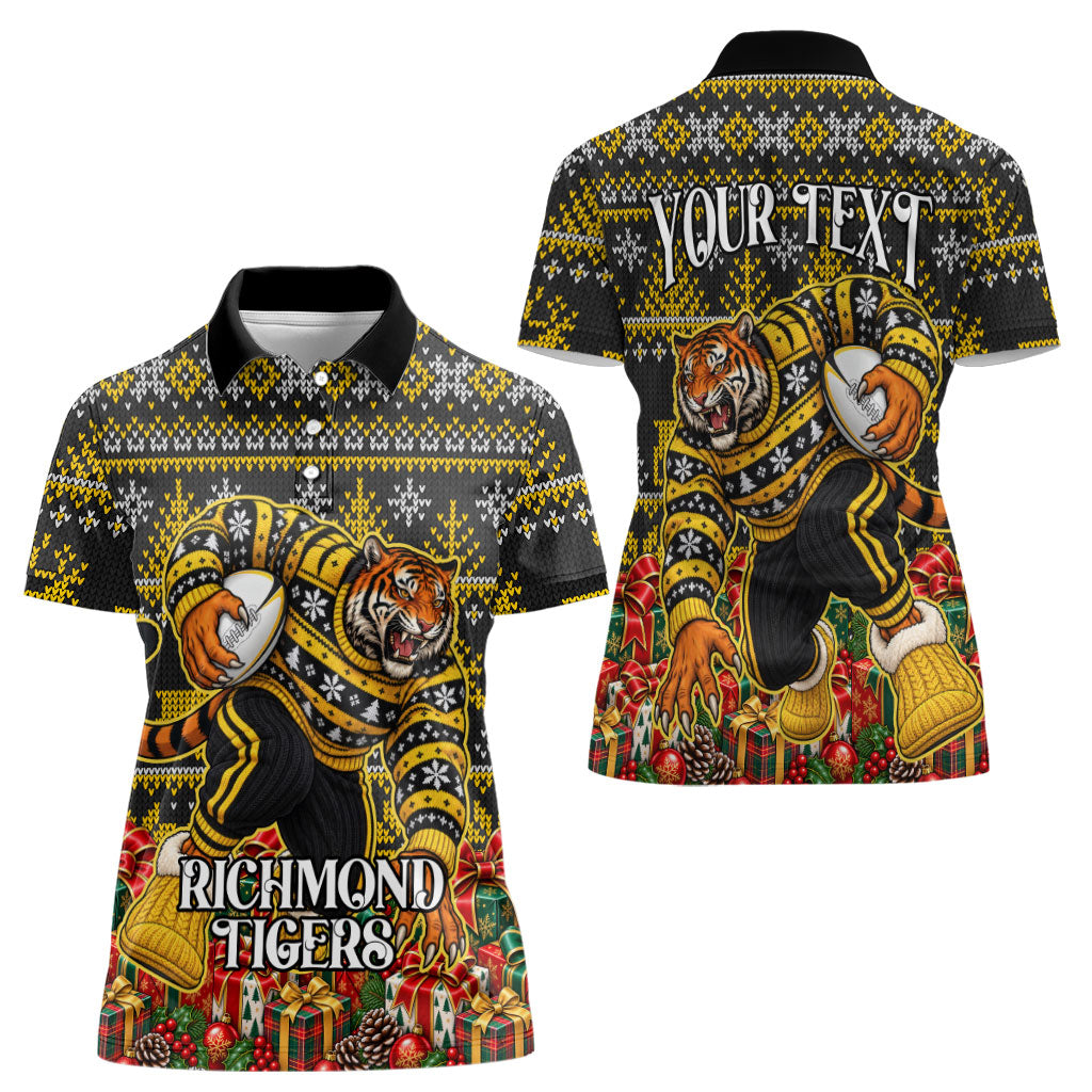 Personalized Richmond Tigers Football Christmas Women Polo Shirt Australian Football Mascot - Ugly Xmas Pattern Festive