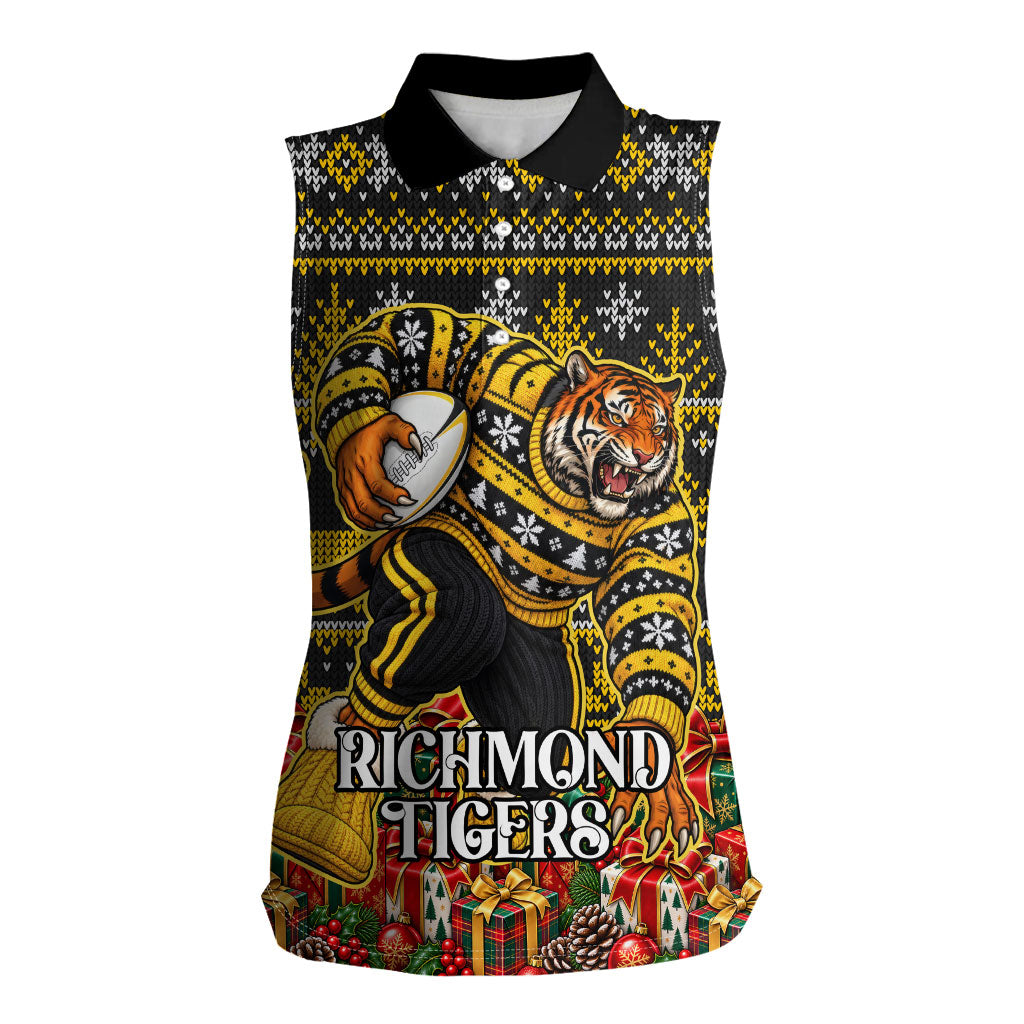 Personalized Richmond Tigers Football Christmas Women Sleeveless Polo Shirt Australian Football Mascot - Ugly Xmas Pattern Festive