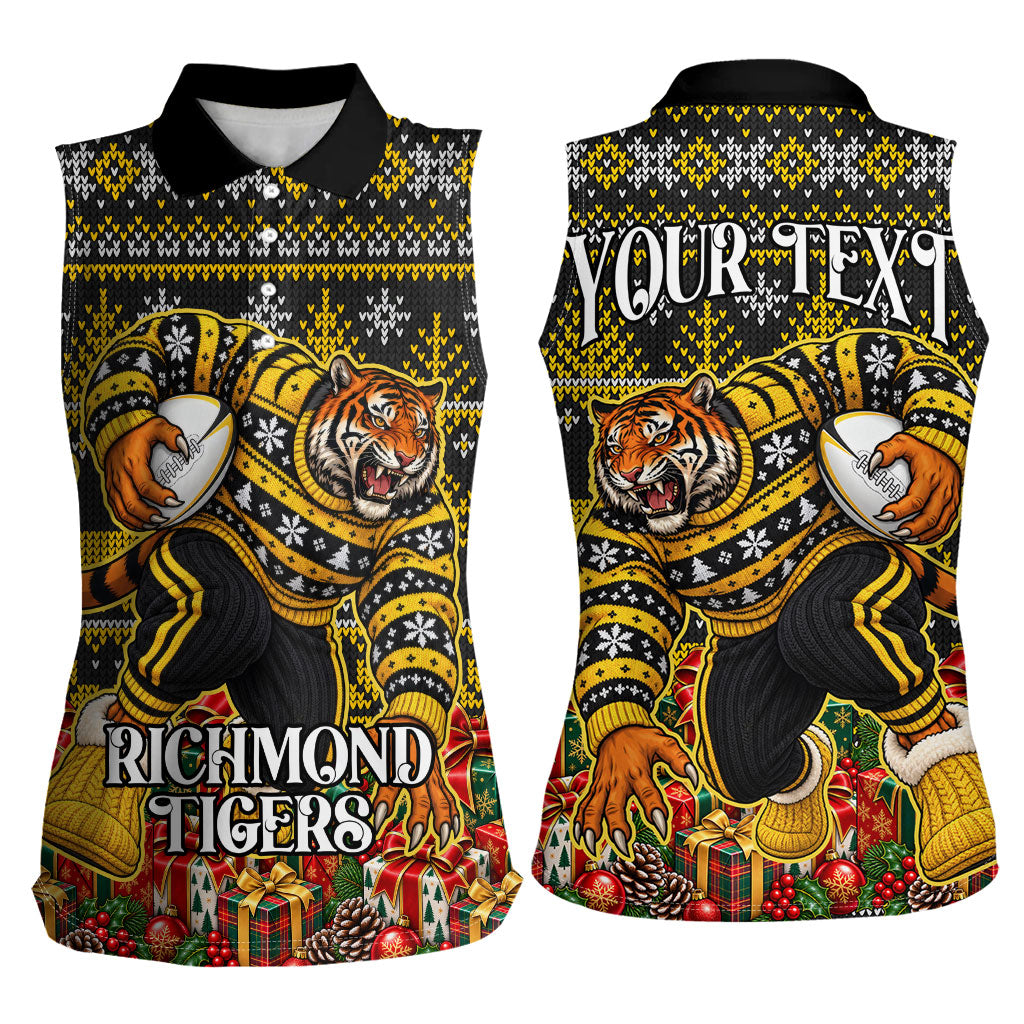 Personalized Richmond Tigers Football Christmas Women Sleeveless Polo Shirt Australian Football Mascot - Ugly Xmas Pattern Festive