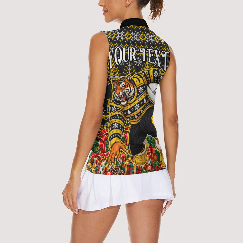 Personalized Richmond Tigers Football Christmas Women Sleeveless Polo Shirt Australian Football Mascot - Ugly Xmas Pattern Festive