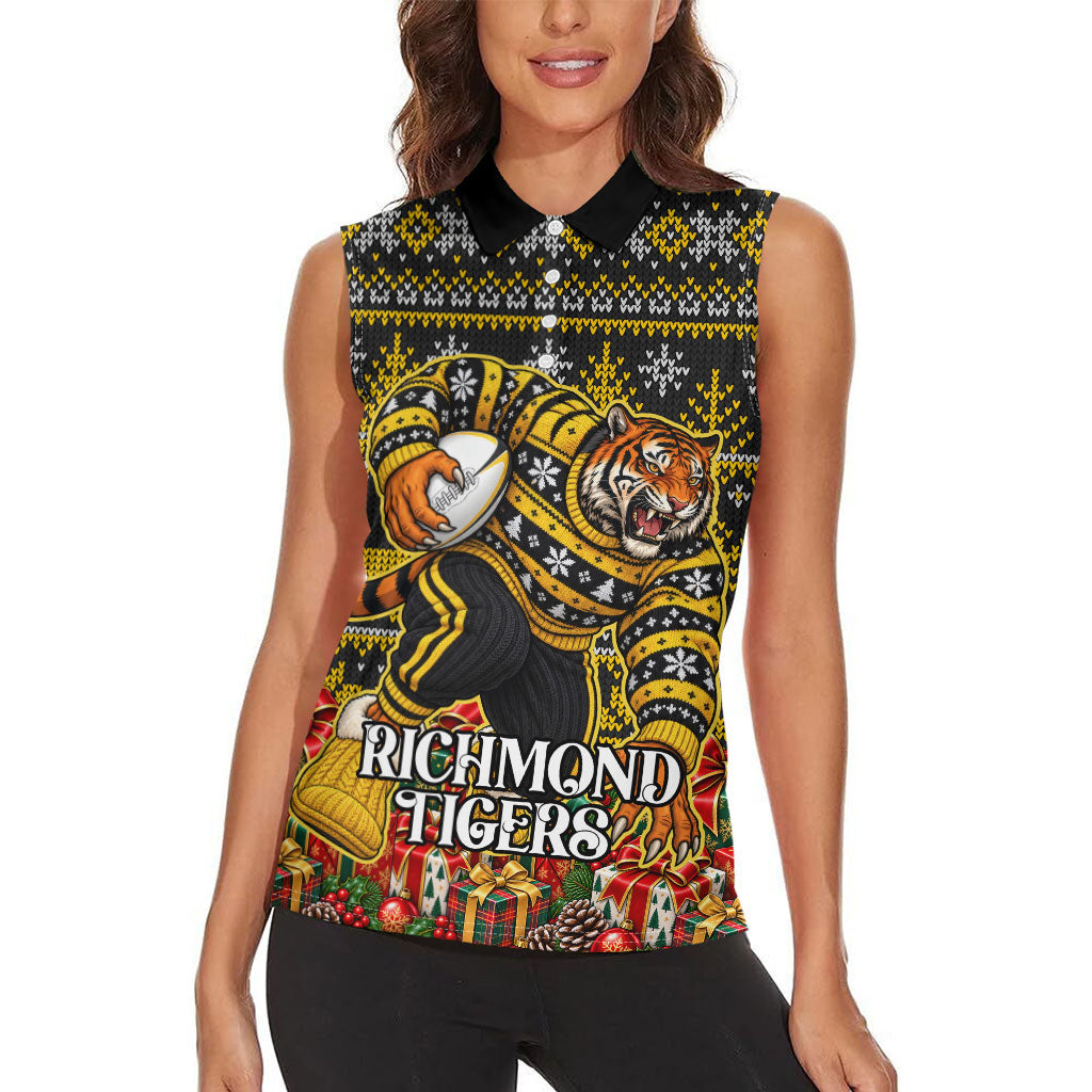 Personalized Richmond Tigers Football Christmas Women Sleeveless Polo Shirt Australian Football Mascot - Ugly Xmas Pattern Festive