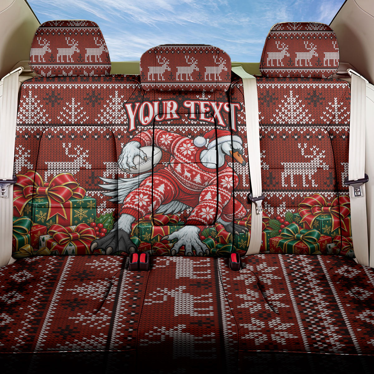 Personalized Sydney Swans Football Christmas Back Car Seat Cover Australian Football Mascot - Ugly Xmas Pattern Festive