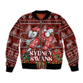 Personalized Sydney Swans Football Christmas Bomber Jacket Australian Football Mascot - Ugly Xmas Pattern Festive