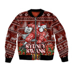 Personalized Sydney Swans Football Christmas Bomber Jacket Australian Football Mascot - Ugly Xmas Pattern Festive