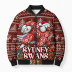 Personalized Sydney Swans Football Christmas Bomber Puffer Jacket Australian Football Mascot - Ugly Xmas Pattern Festive