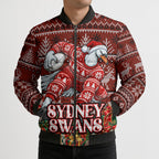 Personalized Sydney Swans Football Christmas Bomber Puffer Jacket Australian Football Mascot - Ugly Xmas Pattern Festive