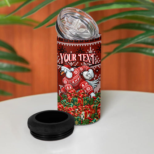 Personalized Sydney Swans Football Christmas 4 in 1 Can Cooler Tumbler Australian Football Mascot - Ugly Xmas Pattern Festive