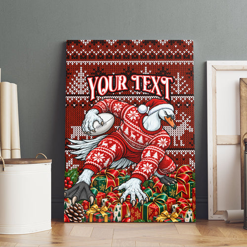 Personalized Sydney Swans Football Christmas Canvas Wall Art Australian Football Mascot - Ugly Xmas Pattern Festive