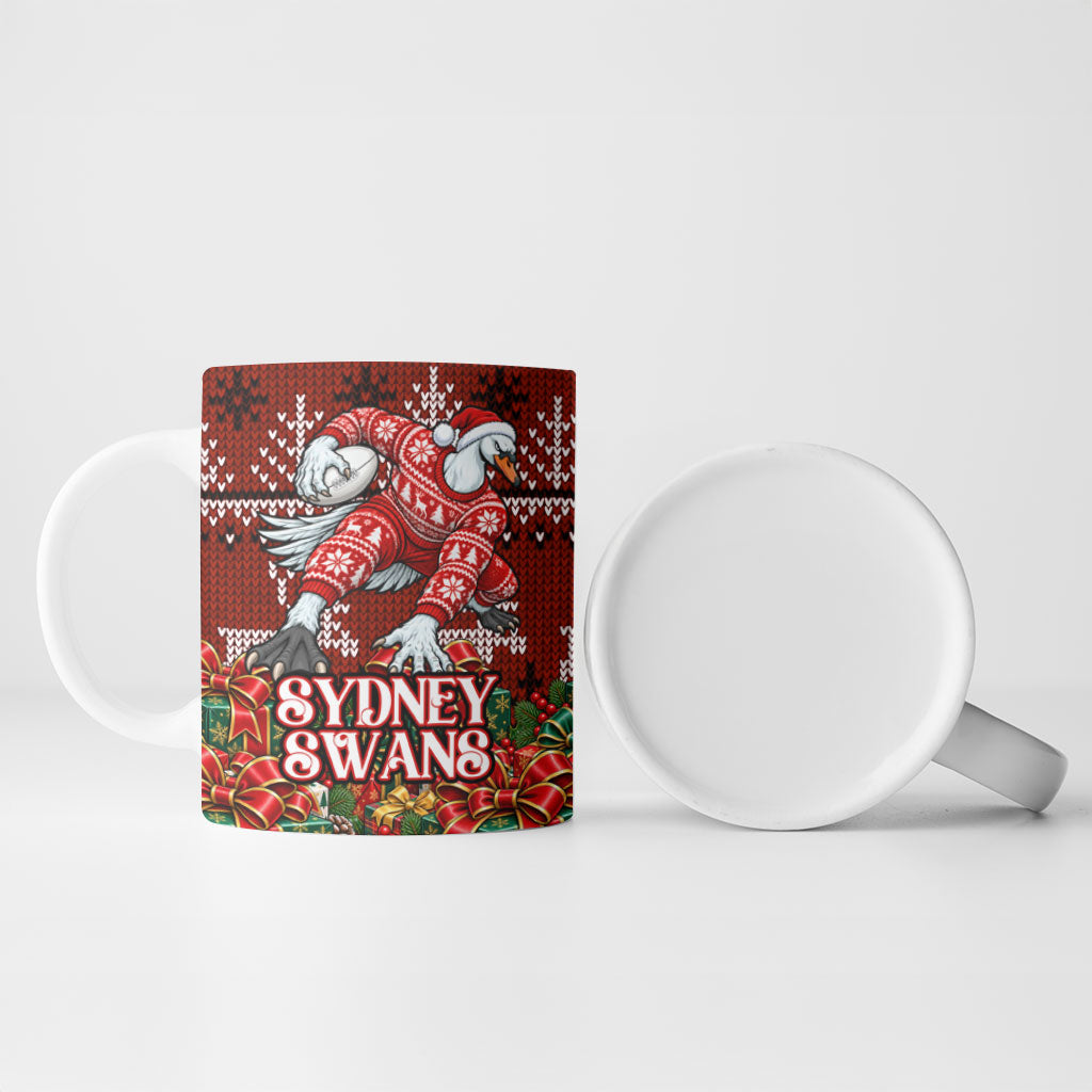 Personalized Sydney Swans Football Christmas Ceramic Mug Australian Football Mascot - Ugly Xmas Pattern Festive