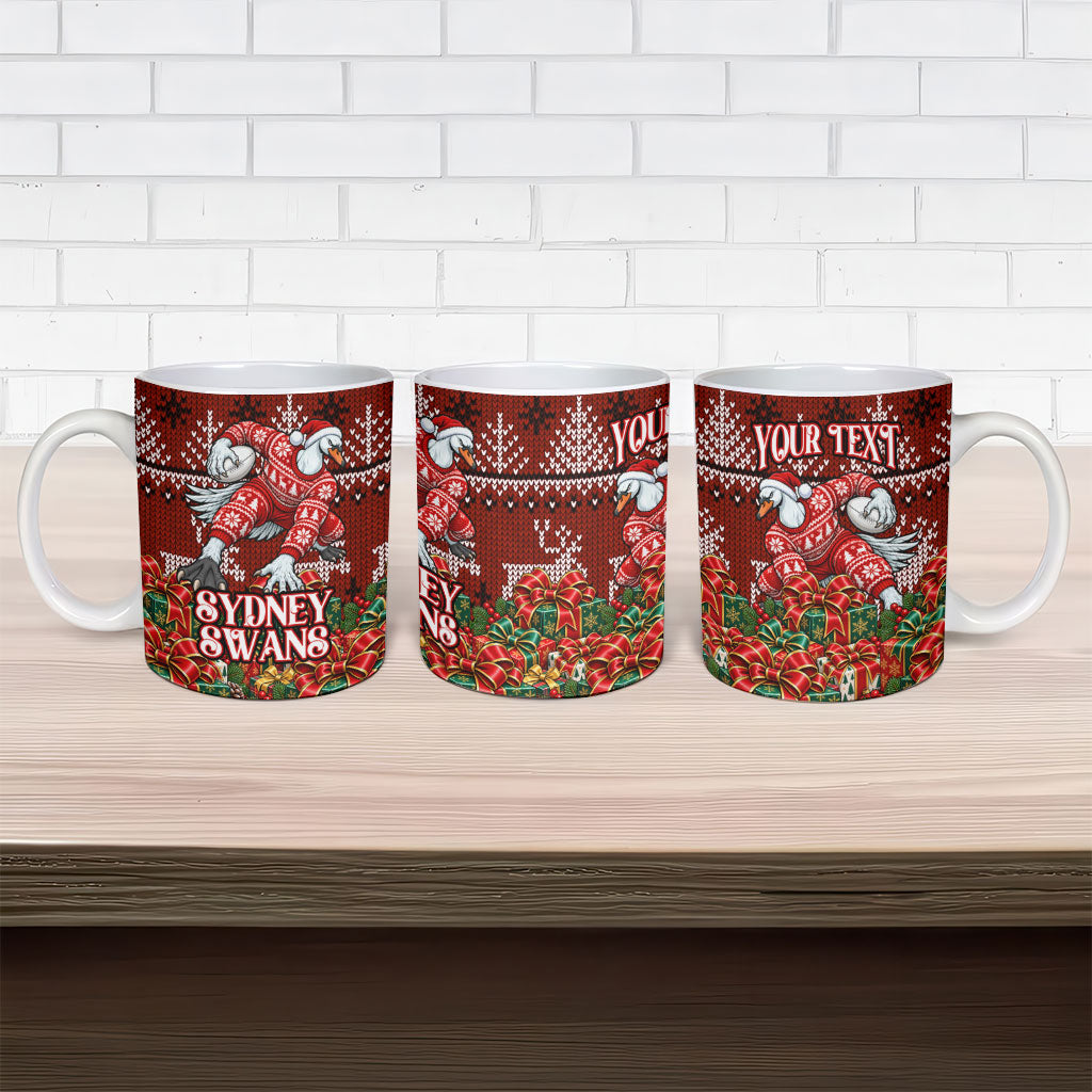 Personalized Sydney Swans Football Christmas Ceramic Mug Australian Football Mascot - Ugly Xmas Pattern Festive