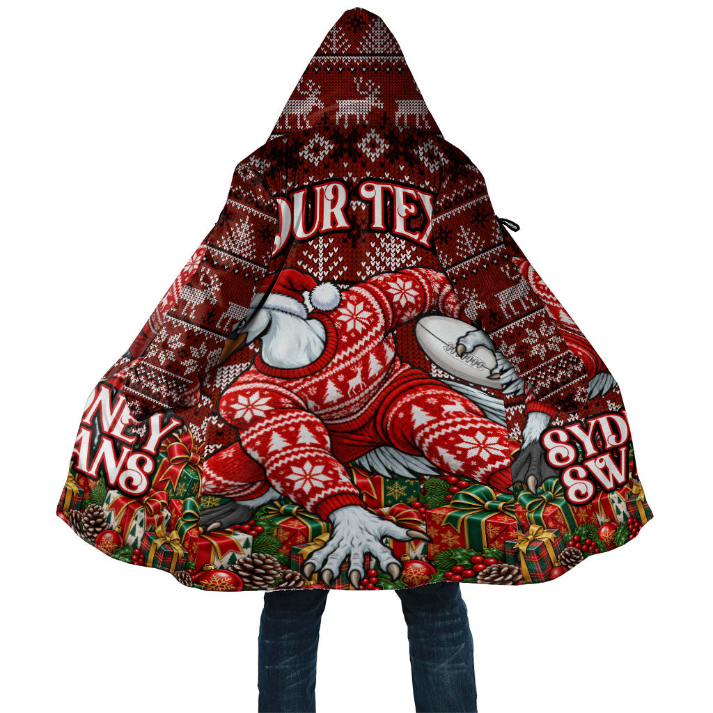 Personalized Sydney Swans Football Christmas Cloak Australian Football Mascot - Ugly Xmas Pattern Festive