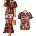 Personalized Sydney Swans Football Christmas Couples Matching Mermaid Dress and Hawaiian Shirt Australian Football Mascot - Ugly Xmas Pattern Festive