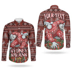 Personalized Sydney Swans Football Christmas Couples Matching Off Shoulder Maxi Dress and Long Sleeve Button Shirt Australian Football Mascot - Ugly Xmas Pattern Festive