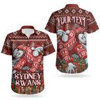 Personalized Sydney Swans Football Christmas Couples Matching Off The Shoulder Long Sleeve Dress and Hawaiian Shirt Australian Football Mascot - Ugly Xmas Pattern Festive