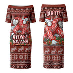 Personalized Sydney Swans Football Christmas Couples Matching Puletasi and Hawaiian Shirt Australian Football Mascot - Ugly Xmas Pattern Festive