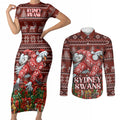 Personalized Sydney Swans Football Christmas Couples Matching Short Sleeve Bodycon Dress and Long Sleeve Button Shirt Australian Football Mascot - Ugly Xmas Pattern Festive