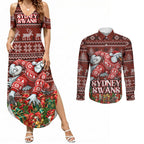 Personalized Sydney Swans Football Christmas Couples Matching Summer Maxi Dress and Long Sleeve Button Shirt Australian Football Mascot - Ugly Xmas Pattern Festive