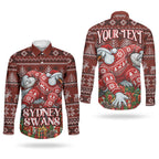 Personalized Sydney Swans Football Christmas Couples Matching Summer Maxi Dress and Long Sleeve Button Shirt Australian Football Mascot - Ugly Xmas Pattern Festive