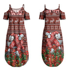 Personalized Sydney Swans Football Christmas Couples Matching Summer Maxi Dress and Long Sleeve Button Shirt Australian Football Mascot - Ugly Xmas Pattern Festive