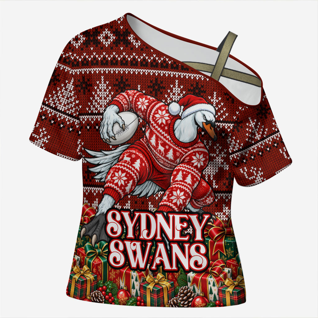 Personalized Sydney Swans Football Christmas Cross Shoulder Shirt Australian Football Mascot - Ugly Xmas Pattern Festive