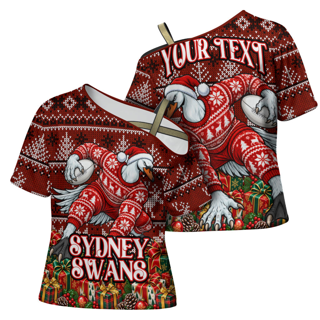 Personalized Sydney Swans Football Christmas Cross Shoulder Shirt Australian Football Mascot - Ugly Xmas Pattern Festive